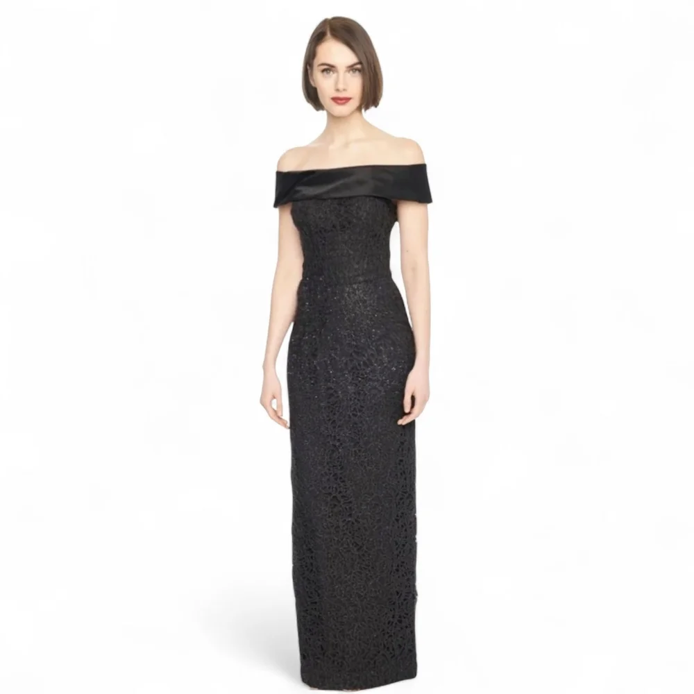 Karl Lagerfeld Paris Black Off the Shoulder Sheath Dress Maxi Gown Size 14 - Picture 11 of 12